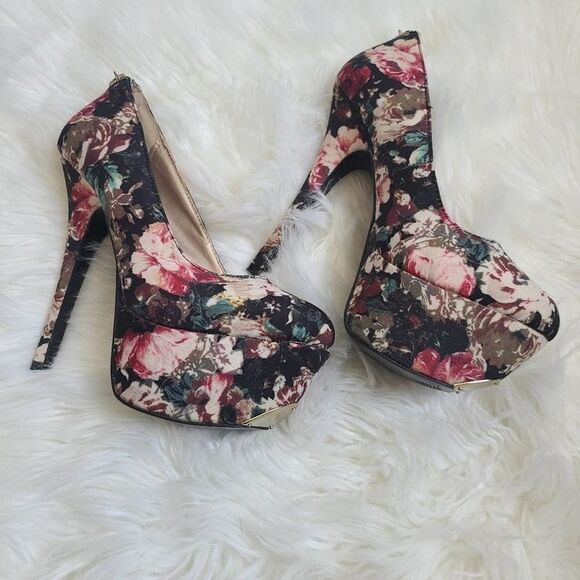 Qupid pumps heels floral Six 6.5 - Picture 4 of 6